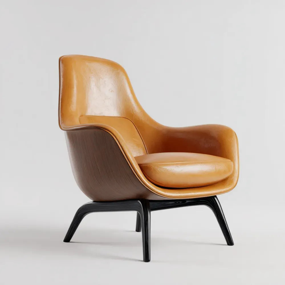Armchair Leather Upholstered 75x85x80 cm - Tan - Mid-Century Modern