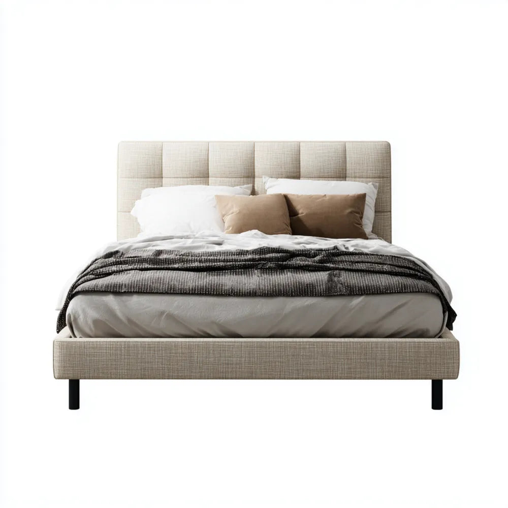 Double Bed Upholstered Fabric 200x160x100 cm - Beige - Modern Style
