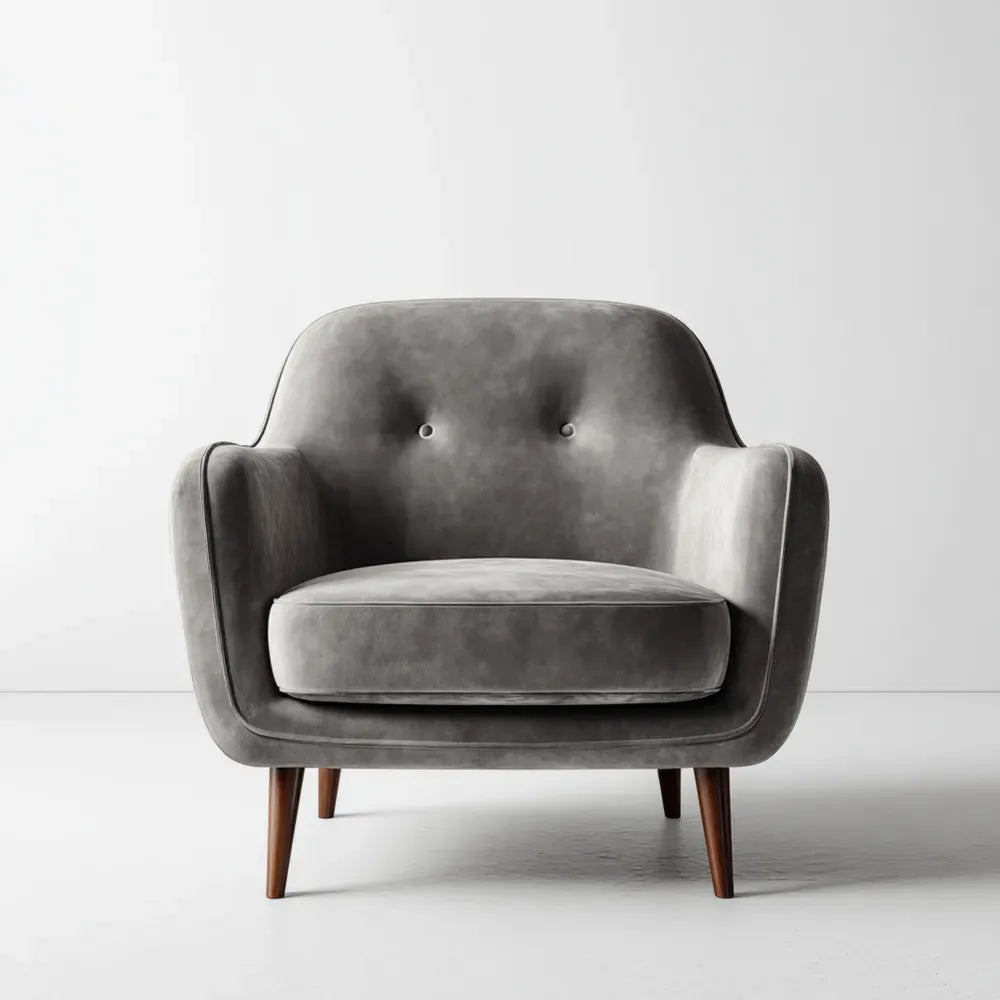 Armchair Velvet Upholstery 90x85x75 cm - Gray - Mid-Century Modern