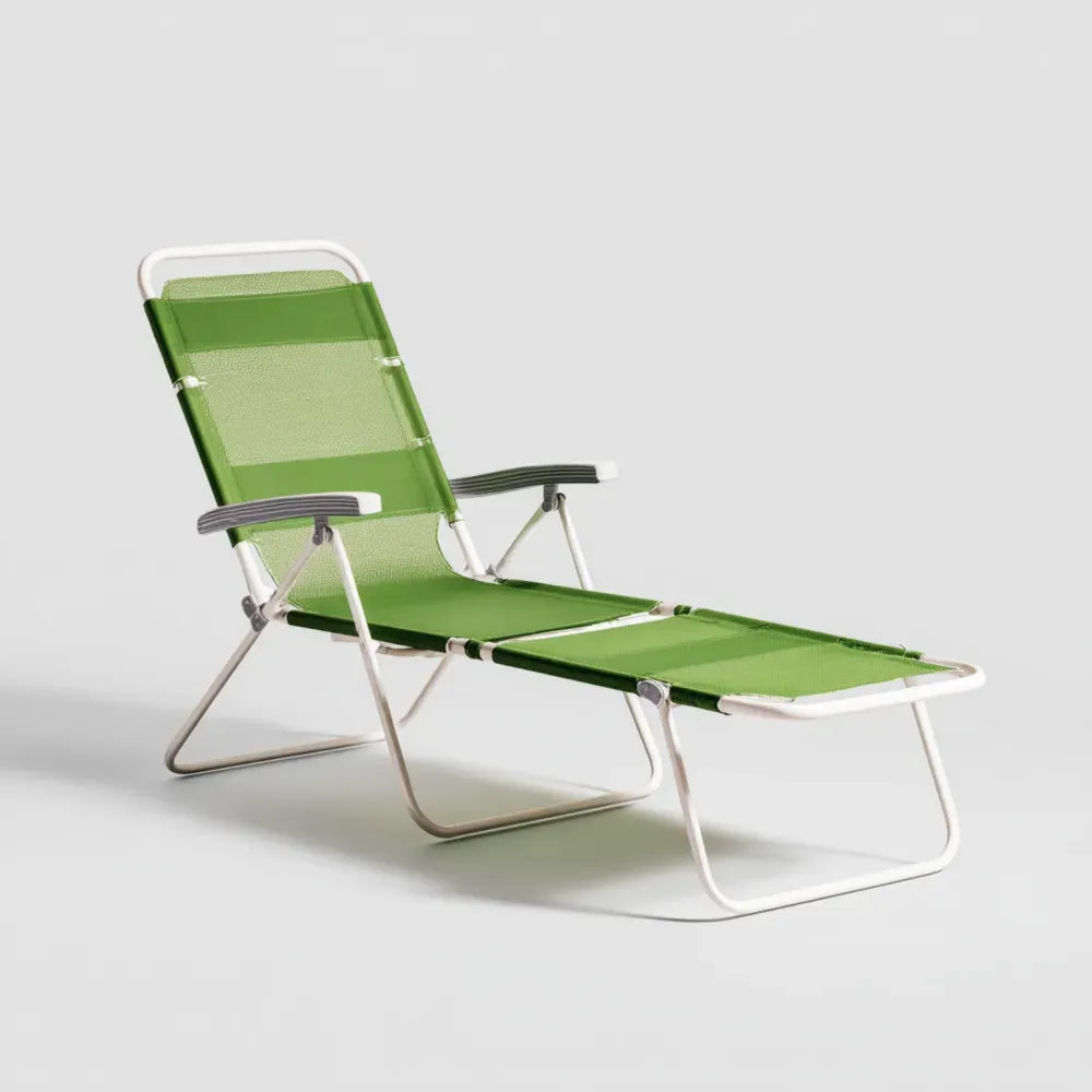 Patio Recliner Chair - 180x60x50 cm Mesh Fabric - Green - Adjustable Design