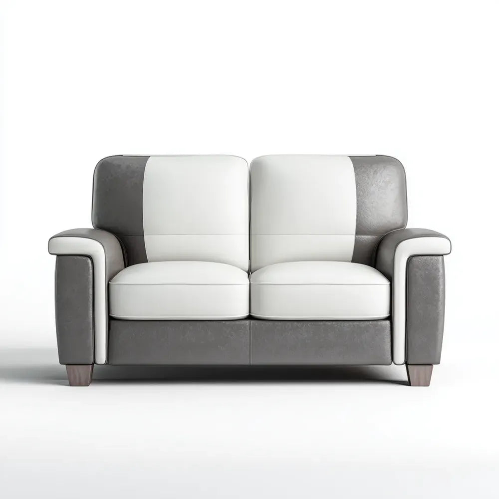 Loveseat Sofa Leather Upholstery 150x85x90 cm - White/Grey - Contemporary Design