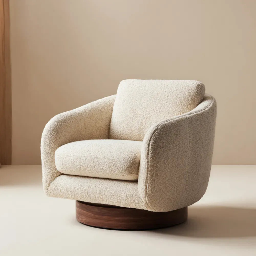 Swivel Armchair - Bouclé Fabric 78x85x90 cm - Cream - Contemporary Design