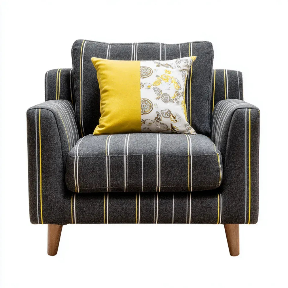 Armchair Upholstered Fabric 85x90x85 cm - Charcoal with Yellow Stripes - Modern Design