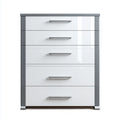 Chest of Drawers 80x40x100 cm High Gloss Finish - White/Grey - Modern Design