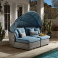 Outdoor Patio Wicker Recliner Sofa Set 180x120x80 cm with Blue Cushions – Modern Design